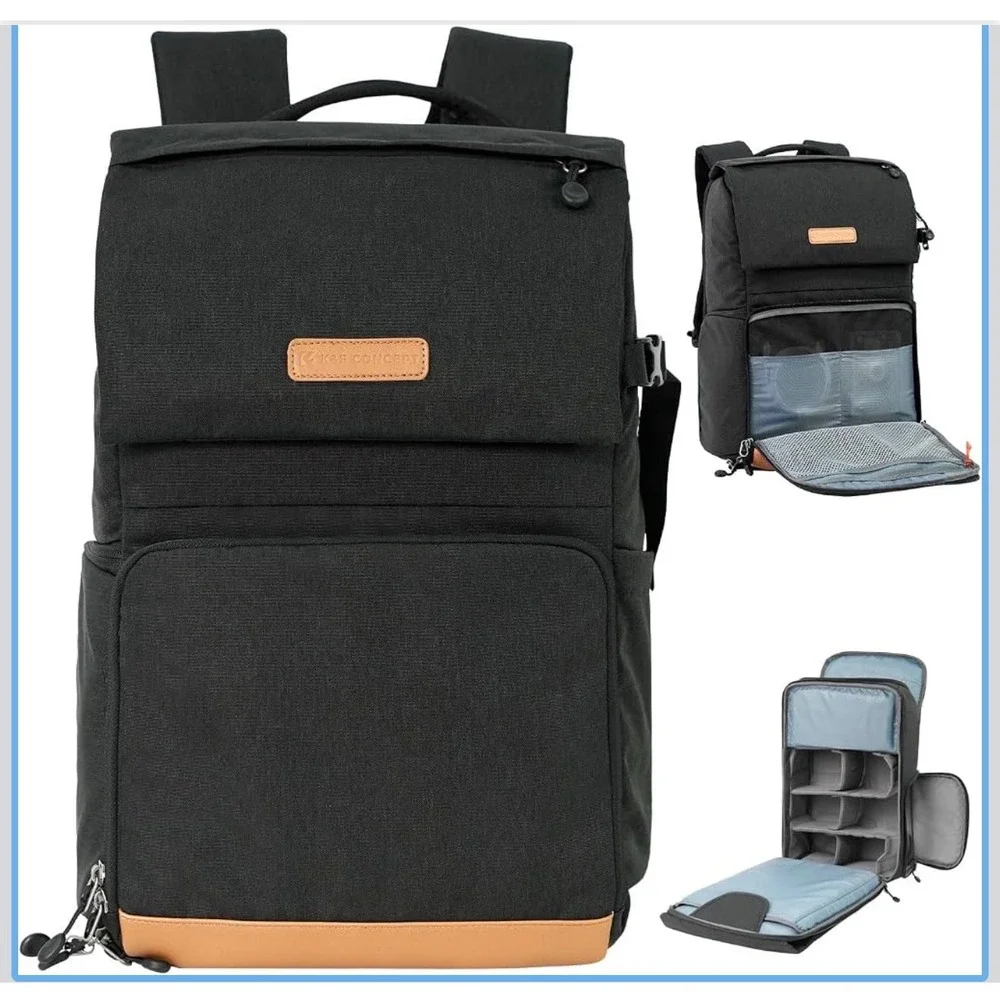 K&F Concept Camera Backpack Unisex 22L Black 15.6 Laptop Tripod Holder New